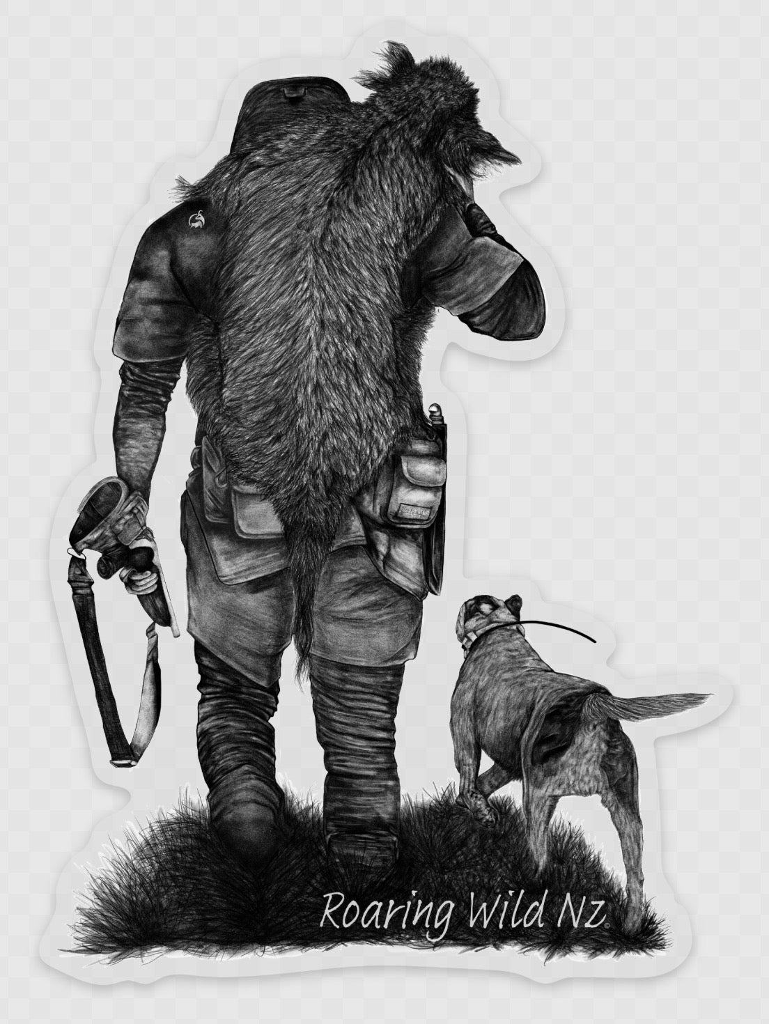 Pig Hunter and Dog Sticker