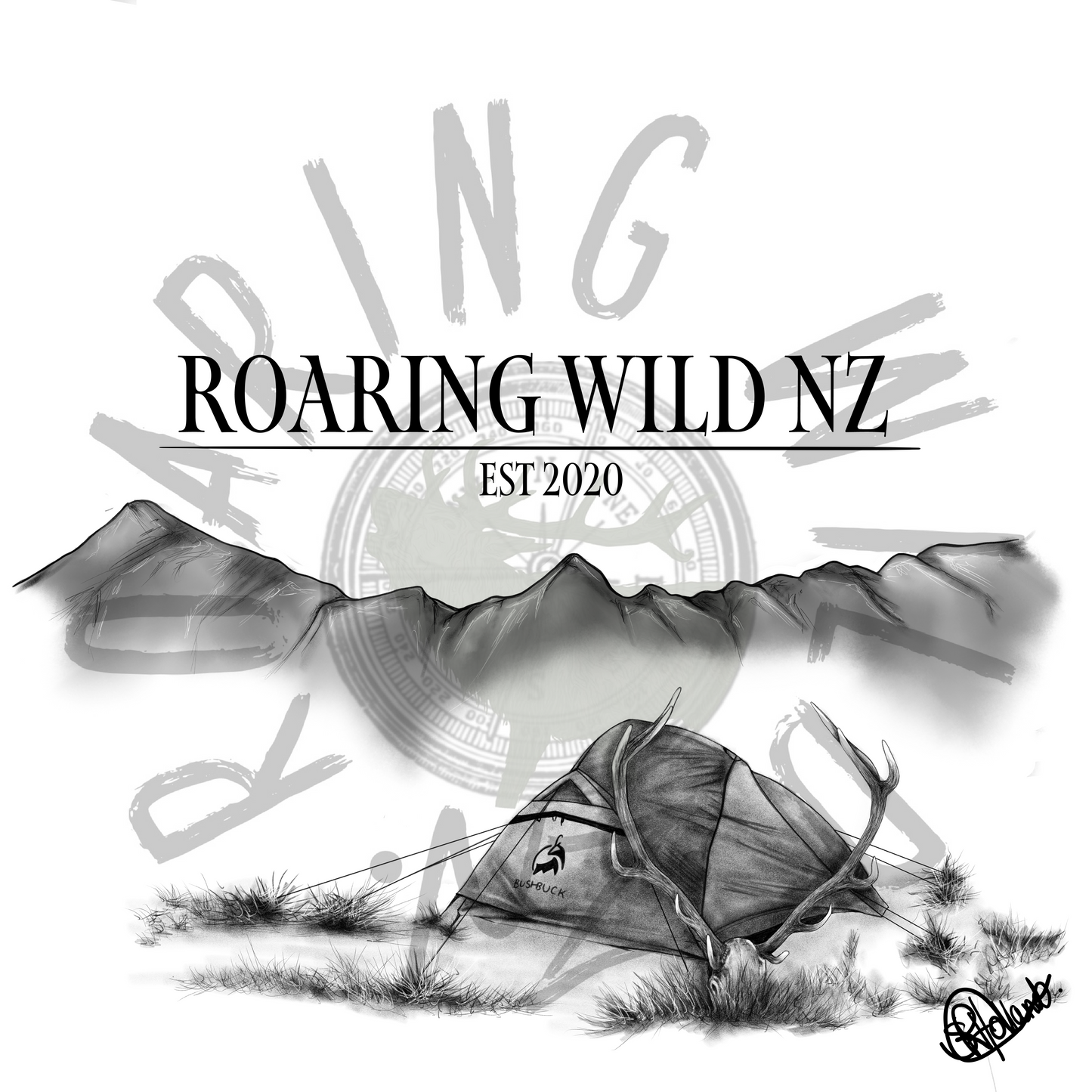 Campsite with Mountain Range original print