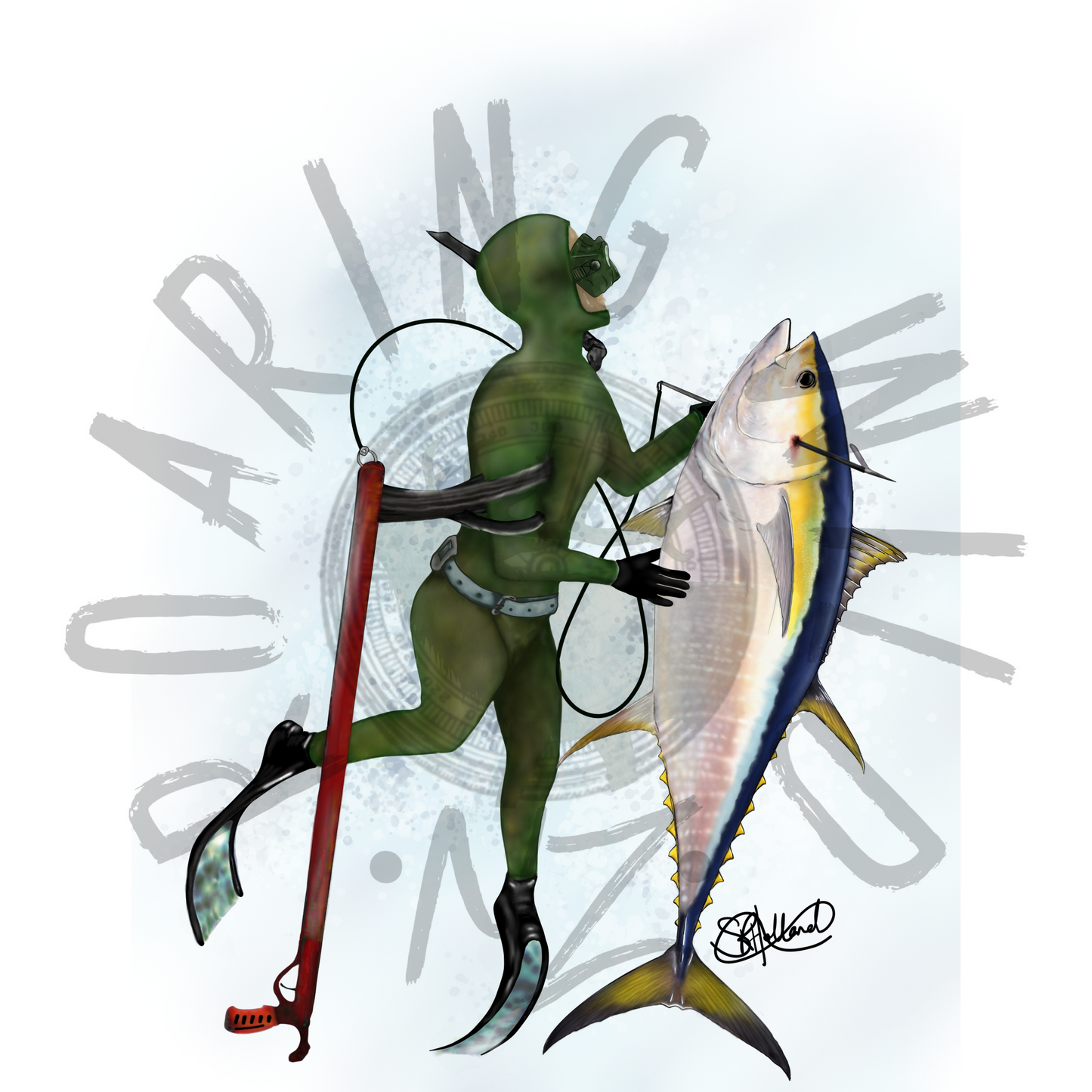 Diver with Tuna original print