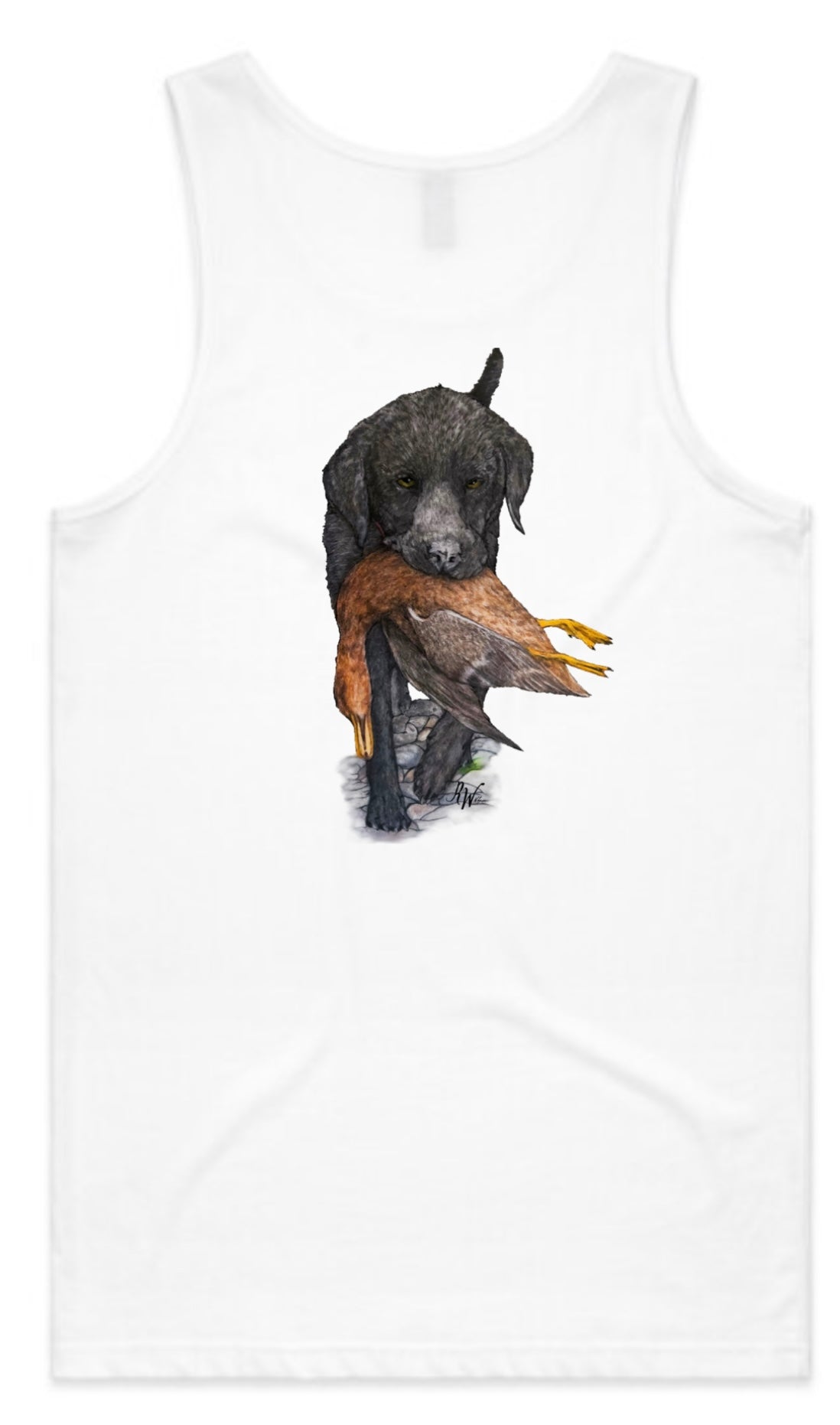 Black Lab Carrying Mallard Singlet