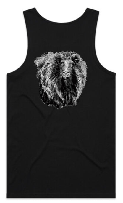 Black and White Bull Tahr Head Singlet