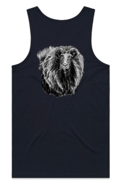 Black and White Bull Tahr Head Singlet