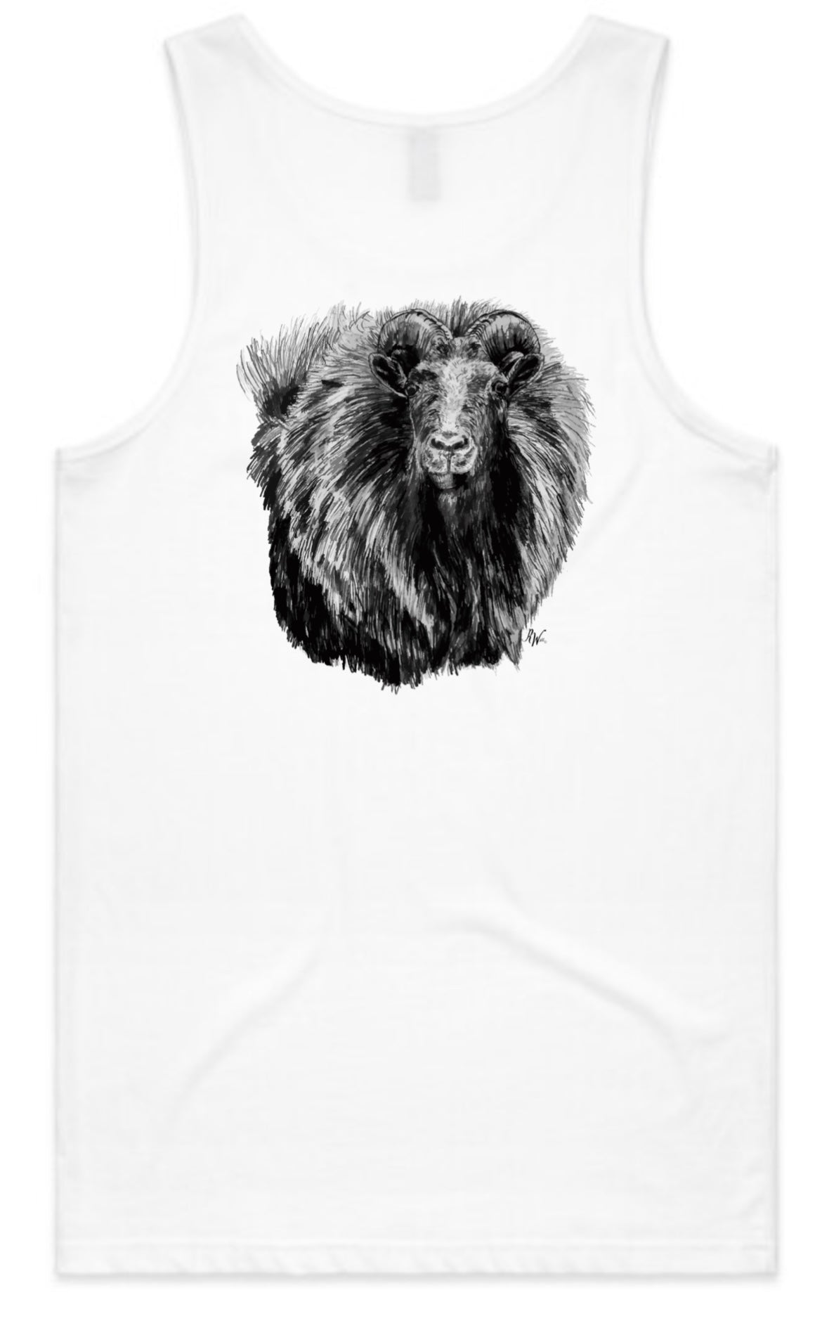 Black and White Bull Tahr Head Singlet