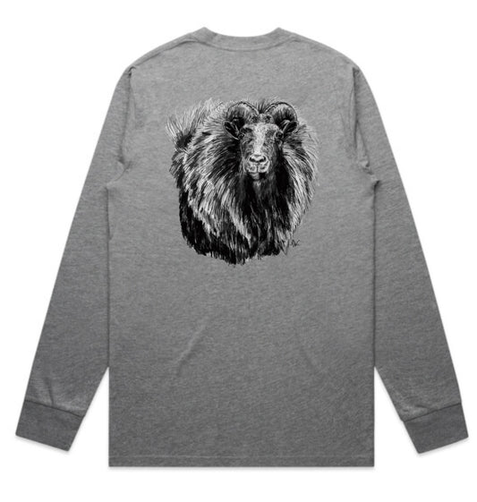 Black and White Bull Tahr Head Long Sleeve