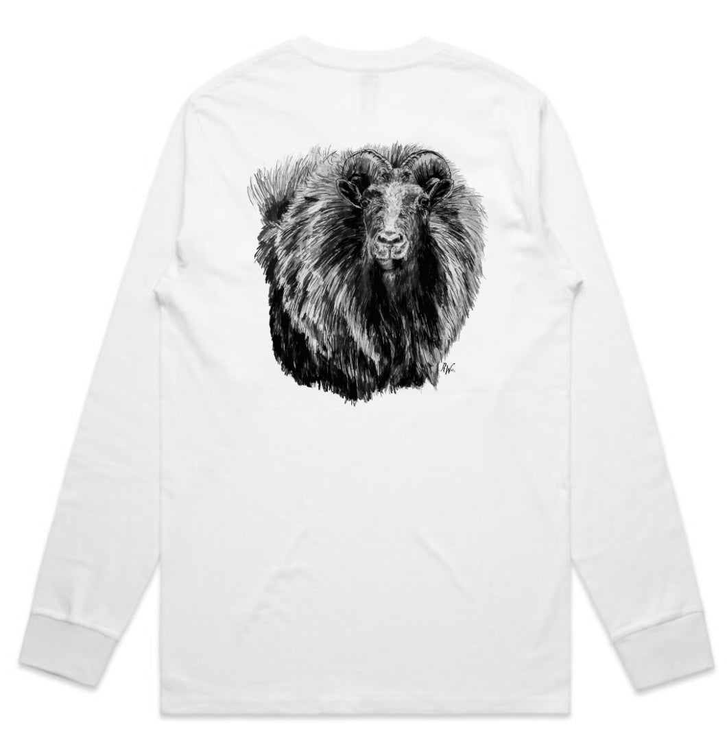 Black and White Bull Tahr Head Long Sleeve