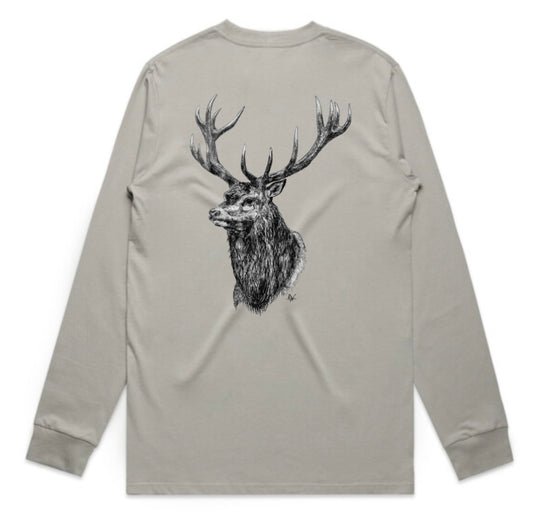 Black and White Red Stag Head Long Sleeve