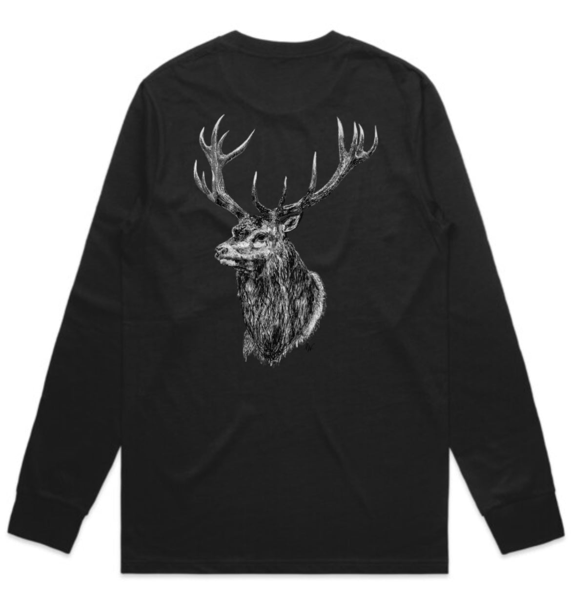 Black and White Red Stag Head Long Sleeve
