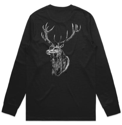 Black and White Red Stag Head Long Sleeve