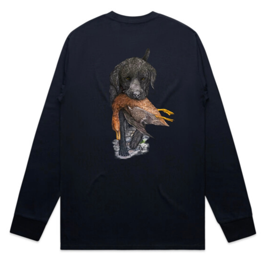 Black Lab Carrying Mallard Long Sleeve