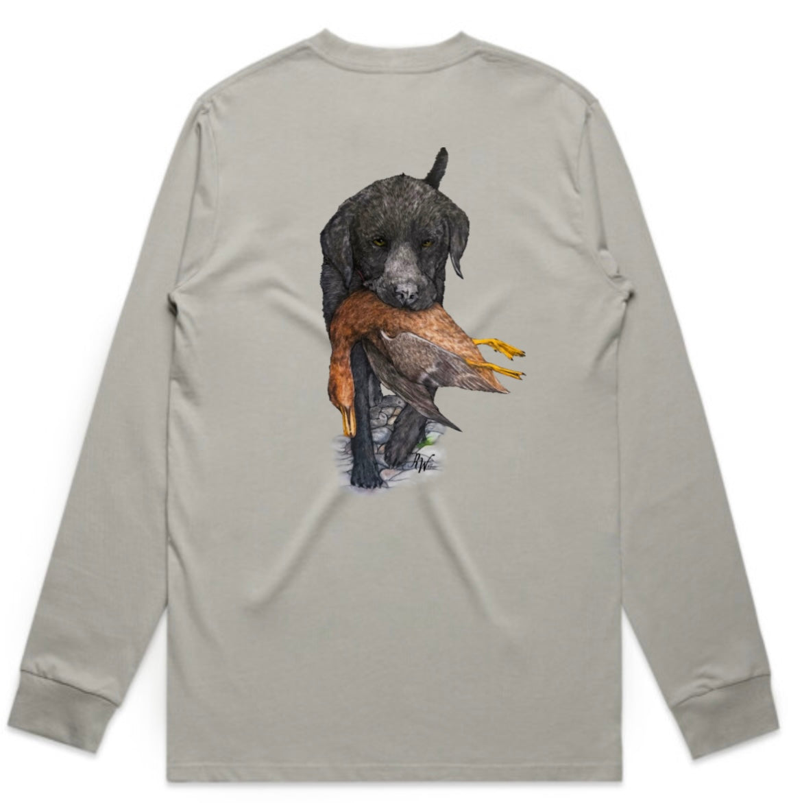 Black Lab Carrying Mallard Long Sleeve