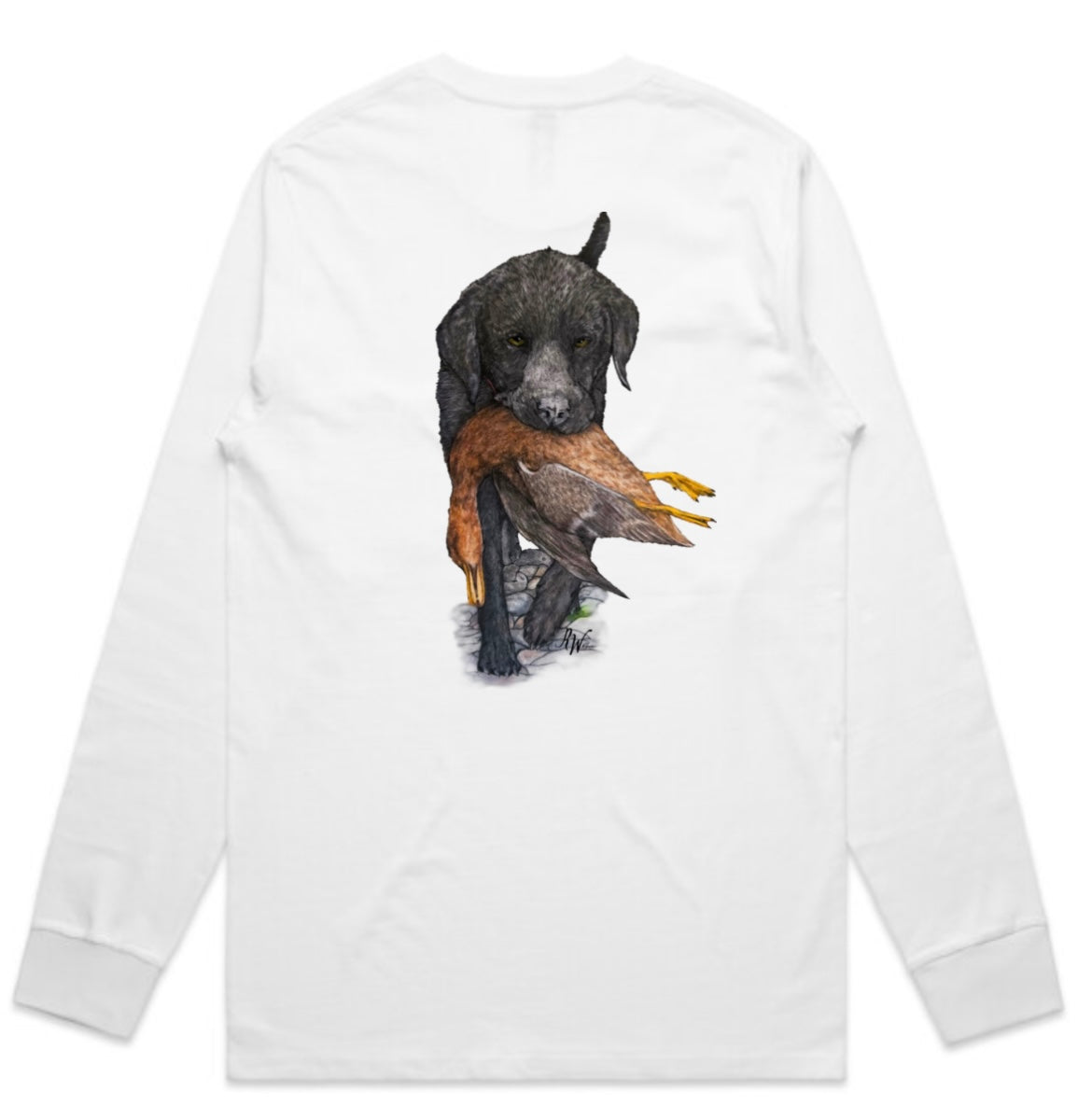 Black Lab Carrying Mallard Long Sleeve