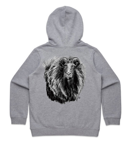Kids Black and White Tahr Head Hoodie