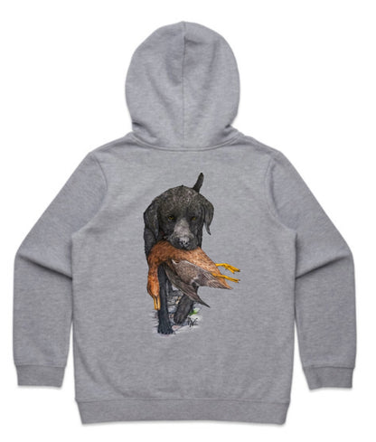 Kids Black Lab Carrying Mallard Hoodie
