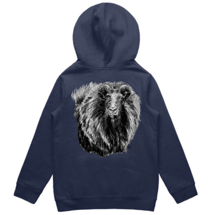 Kids Black and White Tahr Head Hoodie