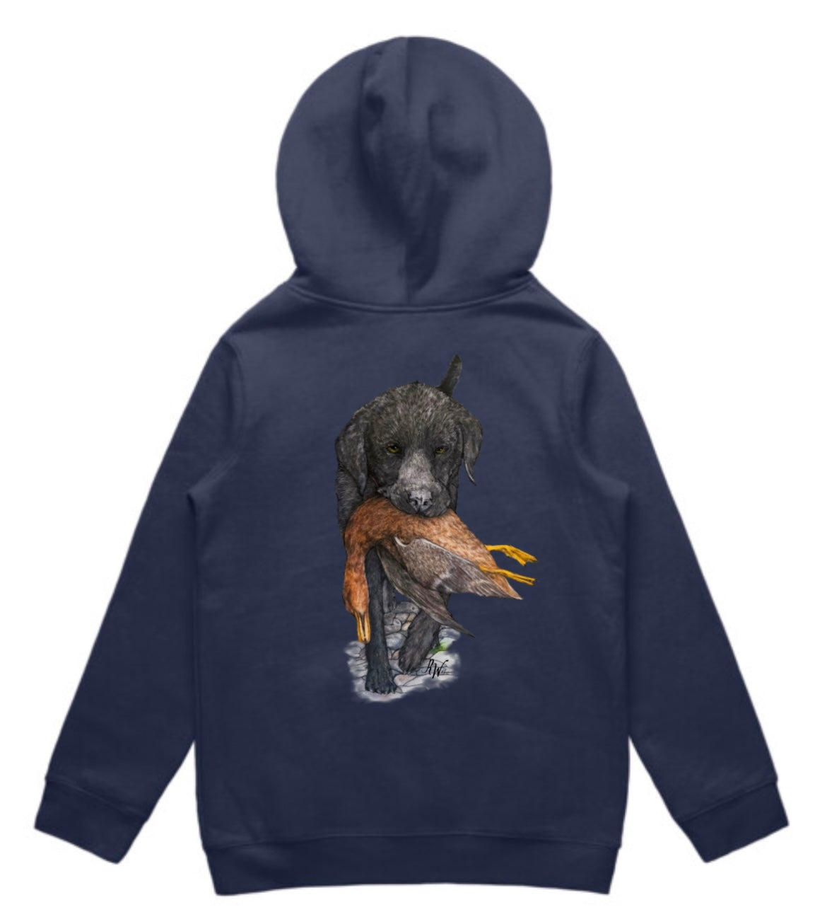 Kids Black Lab Carrying Mallard Hoodie