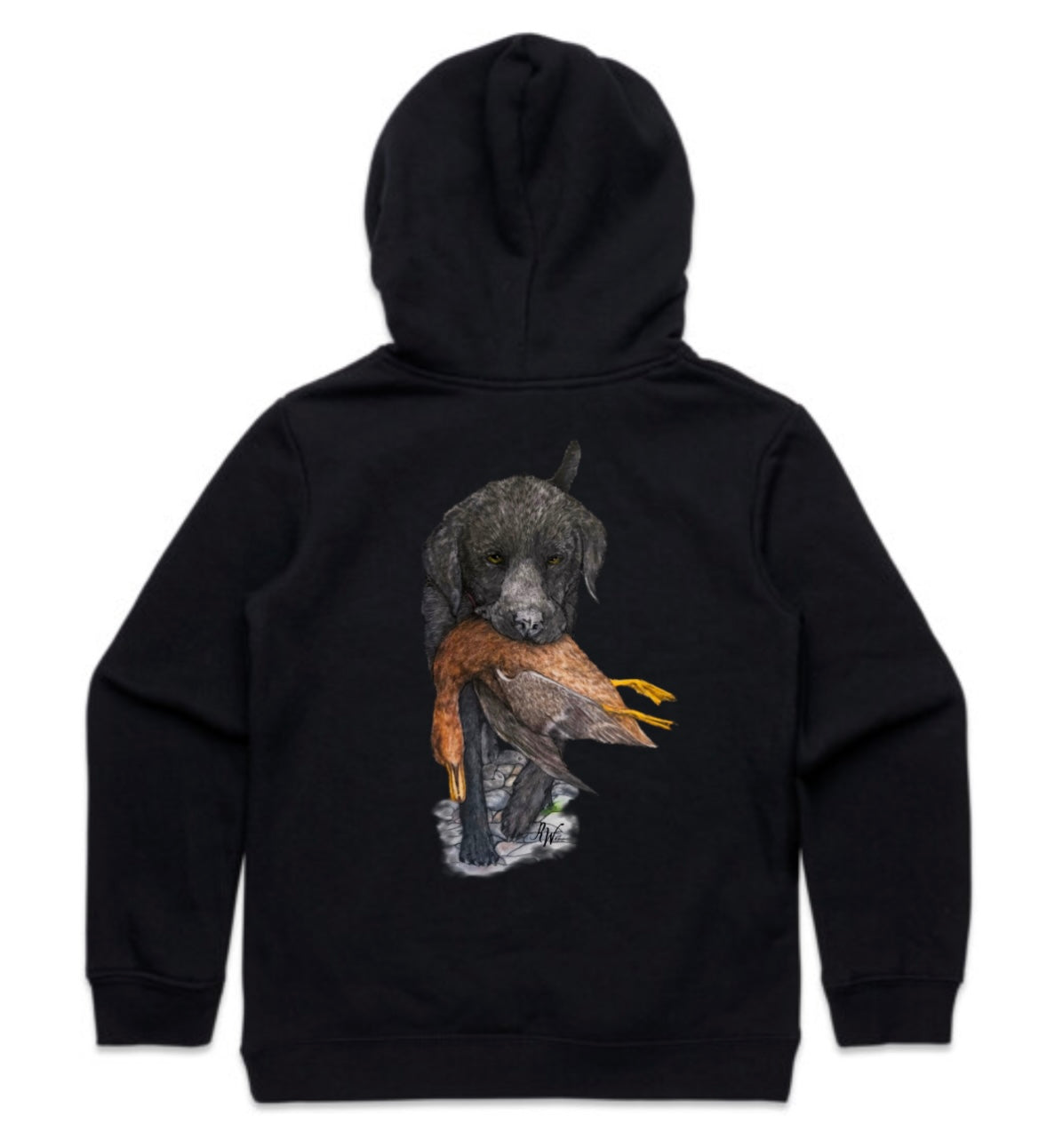 Kids Black Lab Carrying Mallard Hoodie