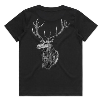 Kids Black and White Stag Head T-Shirt