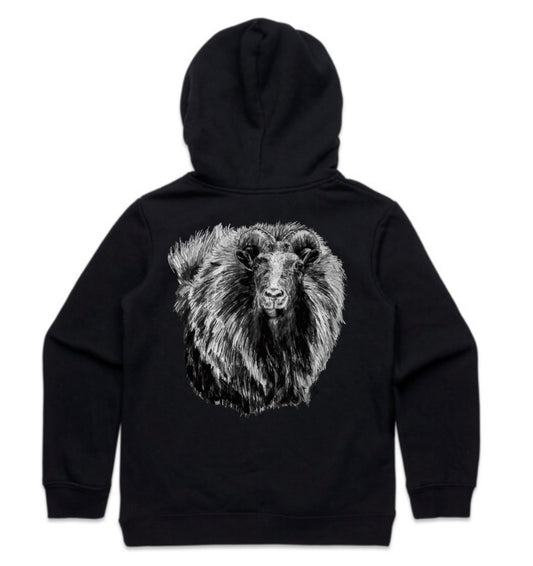 Kids Black and White Tahr Head Hoodie