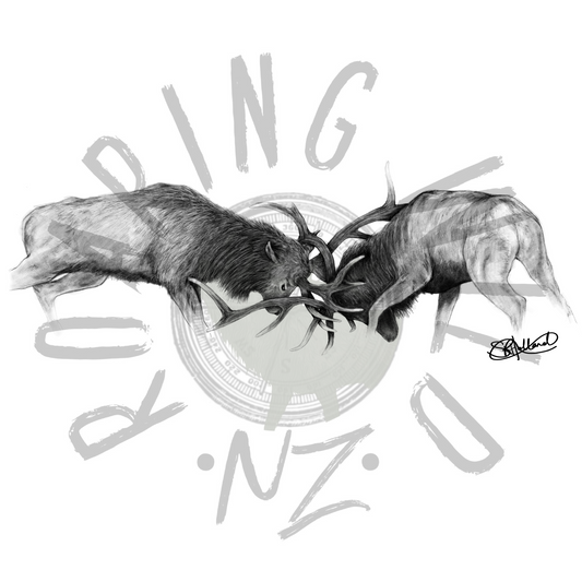 Black and white fighting stags original print